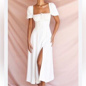 Tallulah Elegant White Puff Sleeve Midi Dress House of CB